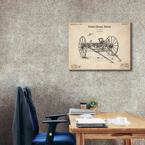 Image of 'Horse Drawn Hay Rake Blueprint Patent Parchment,' Canvas Wall Art,34 x 26