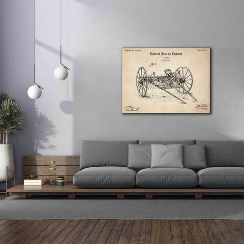 Image of 'Horse Drawn Hay Rake Blueprint Patent Parchment,' Canvas Wall Art,54 x 40