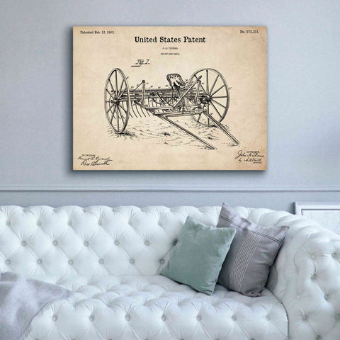 Image of 'Horse Drawn Hay Rake Blueprint Patent Parchment,' Canvas Wall Art,54 x 40
