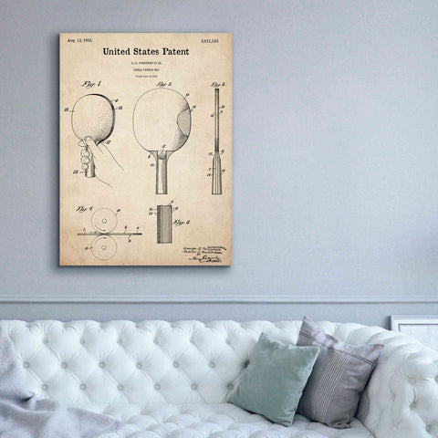 Image of 'Table Tennis Paddle Blueprint Patent Parchment,' Canvas Wall Art,40 x 54