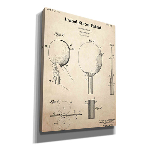 Image of 'Table Tennis Paddle Blueprint Patent Parchment,' Canvas Wall Art,12x16x1.1x0,18x26x1.1x0,26x34x1.74x0,40x54x1.74x0