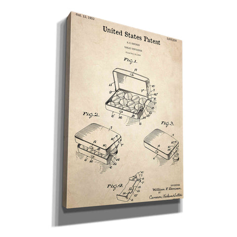Image of 'Pharmacy Tablet Container Blueprint Patent Parchment,' Canvas Wall Art,12x16x1.1x0,18x26x1.1x0,26x34x1.74x0,40x54x1.74x0