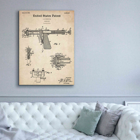 Image of 'Tattoo Gun Blueprint Patent Parchment,' Canvas Wall Art,40 x 54