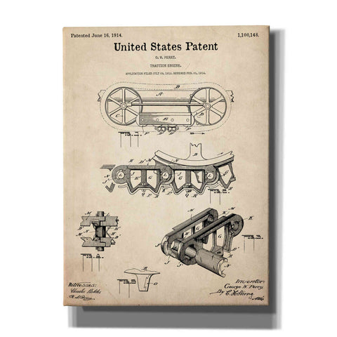 Image of 'Traction Engine Blueprint Patent Parchment,' Canvas Wall Art,12x16x1.1x0,18x26x1.1x0,26x34x1.74x0,40x54x1.74x0