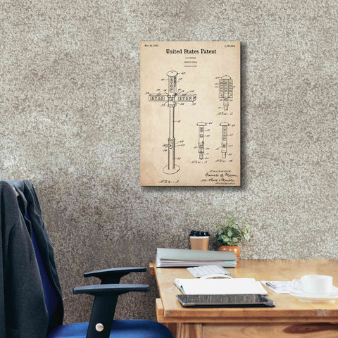 Image of 'Vintage Traffic Signal Blueprint Patent Parchment,' Canvas Wall Art,18 x 26