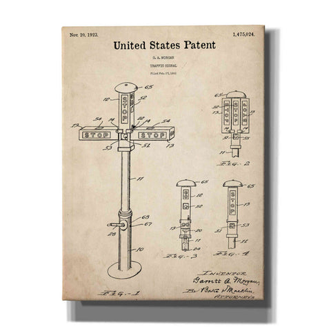 Image of 'Vintage Traffic Signal Blueprint Patent Parchment,' Canvas Wall Art,12x16x1.1x0,18x26x1.1x0,26x34x1.74x0,40x54x1.74x0
