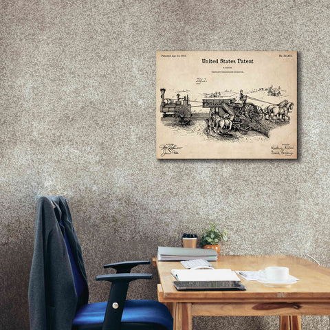 Image of 'Traveling Thrasher Blueprint Patent Parchment,' Canvas Wall Art,34 x 26