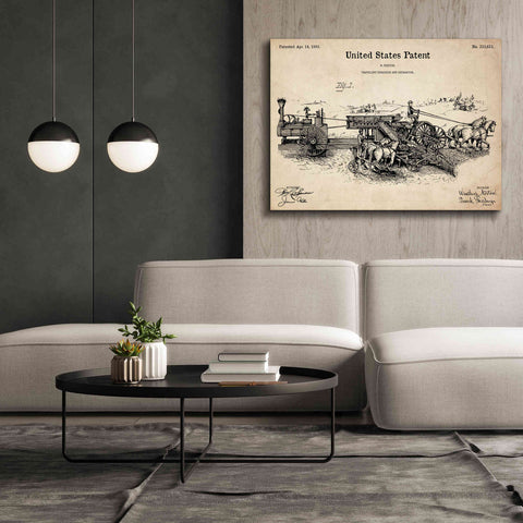 Image of 'Traveling Thrasher Blueprint Patent Parchment,' Canvas Wall Art,54 x 40
