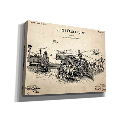Image of 'Traveling Thrasher Blueprint Patent Parchment,' Canvas Wall Art,16x12x1.1x0,26x18x1.1x0,34x26x1.74x0,54x40x1.74x0