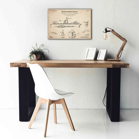 Image of 'Non-Sinkable Vessel Blueprint Patent Parchment,' Canvas Wall Art,26 x 18