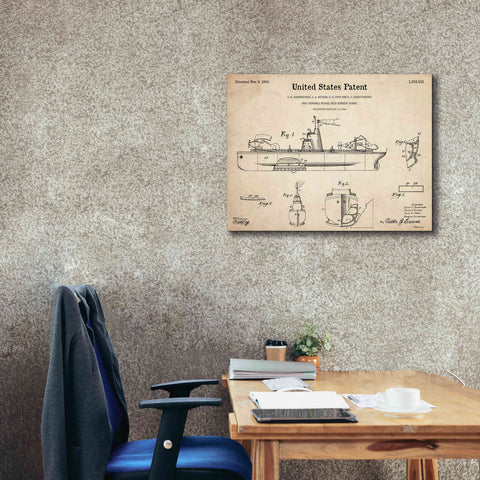 Image of 'Non-Sinkable Vessel Blueprint Patent Parchment,' Canvas Wall Art,34 x 26