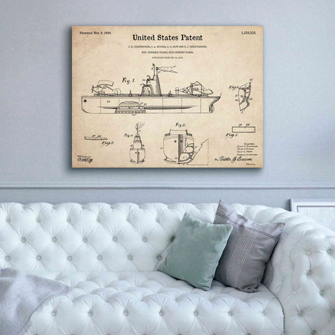 Image of 'Non-Sinkable Vessel Blueprint Patent Parchment,' Canvas Wall Art,54 x 40