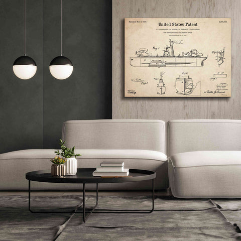 Image of 'Non-Sinkable Vessel Blueprint Patent Parchment,' Canvas Wall Art,54 x 40