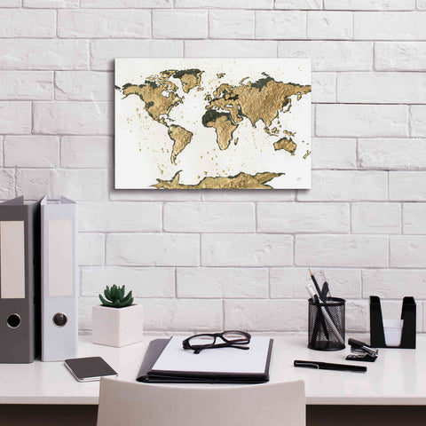 Image of 'World Map Gold Leaf' by Chris Paschke, Giclee Canvas Wall Art,18 x 12