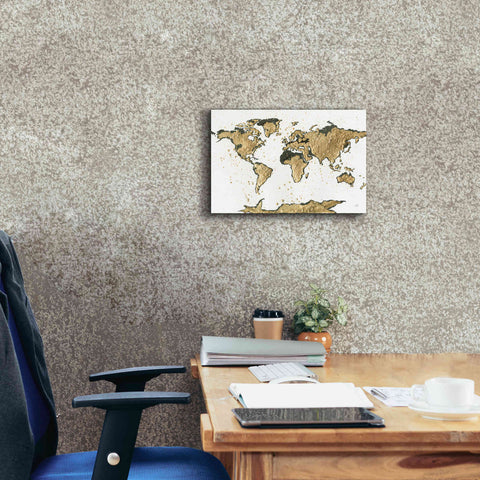 Image of 'World Map Gold Leaf' by Chris Paschke, Giclee Canvas Wall Art,18 x 12