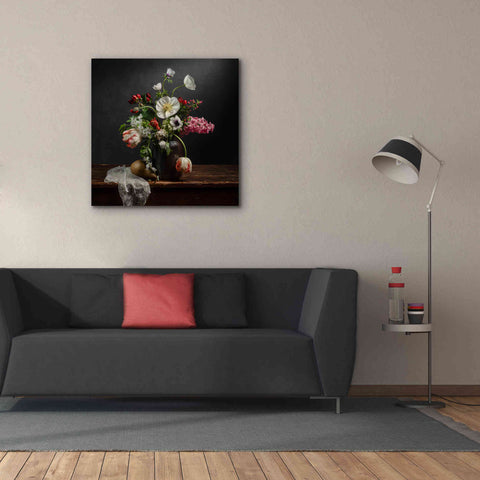 Image of 'Pear And Parrot Tulip Still Life' by Leah McLean Giclee Canvas Wall Art,37 x 37