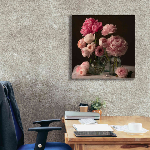 Image of 'Rose And Peony Dark Duet' by Leah McLean Giclee Canvas Wall Art,26 x 26