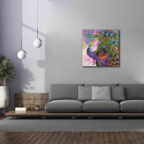 Image of 'Peacock Prance' by Evelia Designs Giclee Canvas Wall Art,37 x 37