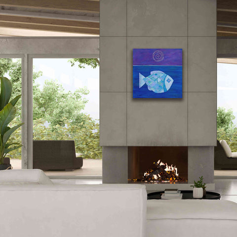 Image of 'Fish with Spiral Moon by Casey Craig Giclee Canvas Wall Art,26 x 26