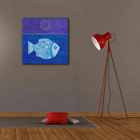 Image of 'Fish with Spiral Moon by Casey Craig Giclee Canvas Wall Art,26 x 26