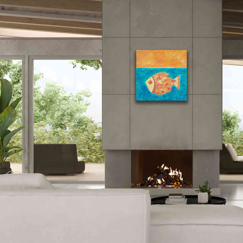 Image of 'Fish with Spiral Sun by Casey Craig Giclee Canvas Wall Art,26 x 26
