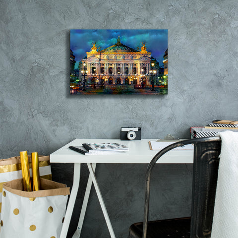 Image of 'Paris France Opera Garnier Night' by Pedro Gavidia, Canvas Wall Art,18 x 12