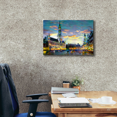 Image of 'Brussels Belgium Night' by Pedro Gavidia, Canvas Wall Art,26 x 18