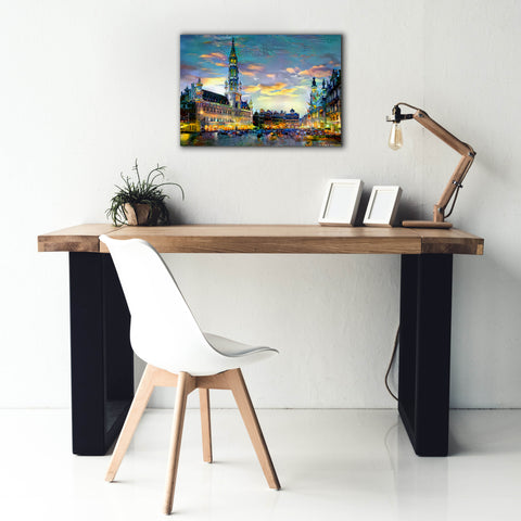 Image of 'Brussels Belgium Night' by Pedro Gavidia, Canvas Wall Art,26 x 18