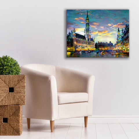 Image of 'Brussels Belgium Night' by Pedro Gavidia, Canvas Wall Art,34 x 26