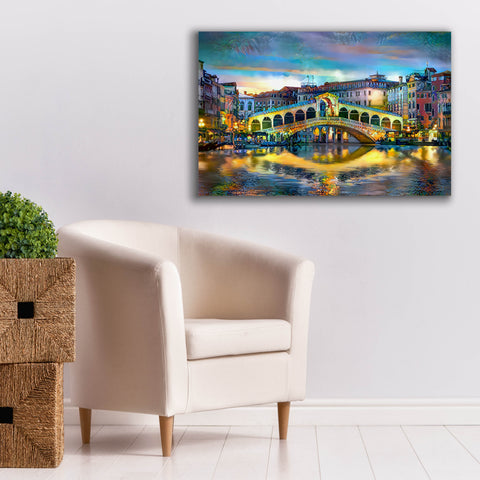 Image of 'Venice Italy Rialto Bridge at night' by Pedro Gavidia, Canvas Wall Art,40 x 26