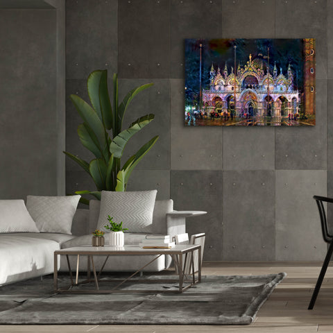 Image of 'Venice Italy Patriarchal Cathedral Basilica of Saint Mark at Night' by Pedro Gavidia, Canvas Wall Art,60 x 40