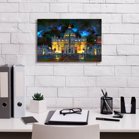 Image of 'Vatican City Saint Peter Basilica at night' by Pedro Gavidia, Canvas Wall Art,18 x 12