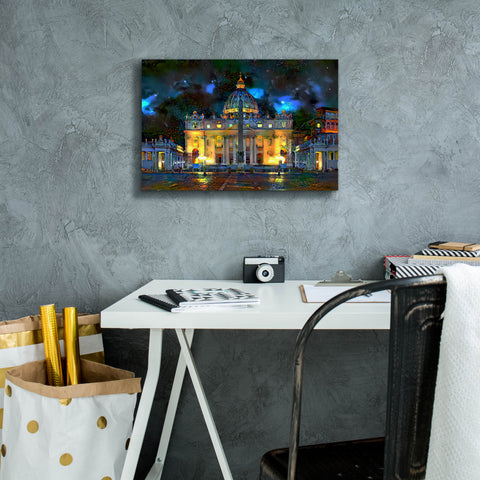 Image of 'Vatican City Saint Peter Basilica at night' by Pedro Gavidia, Canvas Wall Art,18 x 12