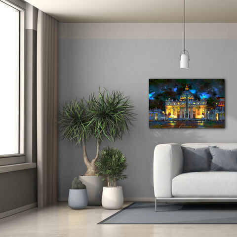 Image of 'Vatican City Saint Peter Basilica at night' by Pedro Gavidia, Canvas Wall Art,40 x 26