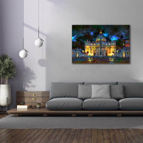 Image of 'Vatican City Saint Peter Basilica at night' by Pedro Gavidia, Canvas Wall Art,60 x 40