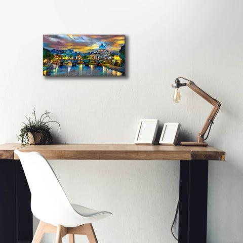 Image of 'Vatican City Saint Peter Basilica and bridge by night' by Pedro Gavidia, Canvas Wall Art,24 x 12