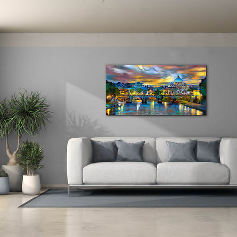 Image of 'Vatican City Saint Peter Basilica and bridge by night' by Pedro Gavidia, Canvas Wall Art,60 x 30