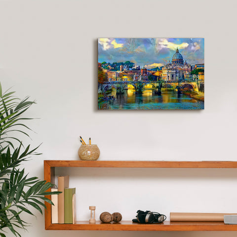 Image of 'Vatican City Saint Peter Basilica and bridge by day' by Pedro Gavidia, Canvas Wall Art,18 x 12