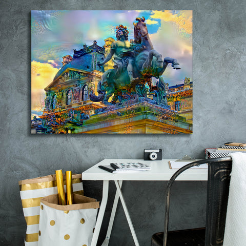 Image of 'Paris France Louvre Museum Statue of Louis XIV' by Pedro Gavidia, Canvas Wall Art,34 x 26