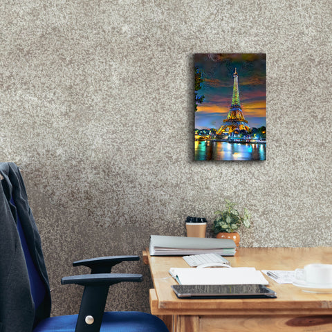 Image of 'Paris France Eiffel Tower at sunset' by Pedro Gavidia, Canvas Wall Art,12 x 18