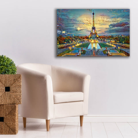 Image of 'Paris France Fontaines de Chaillot and Eiffel Tower seen from the Place du Trocadero' by Pedro Gavidia, Canvas Wall Art,40 x 26