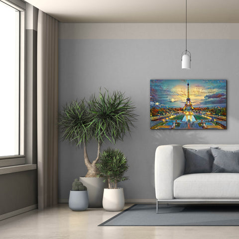 Image of 'Paris France Fontaines de Chaillot and Eiffel Tower seen from the Place du Trocadero' by Pedro Gavidia, Canvas Wall Art,40 x 26