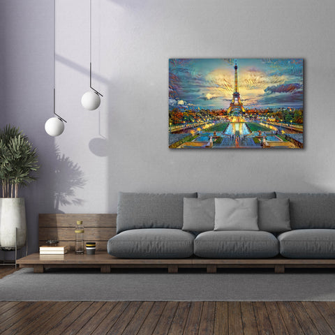 Image of 'Paris France Fontaines de Chaillot and Eiffel Tower seen from the Place du Trocadero' by Pedro Gavidia, Canvas Wall Art,60 x 40