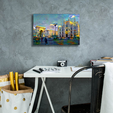 Image of 'Milan Italy Piazza del Duomo' by Pedro Gavidia, Canvas Wall Art,18 x 12