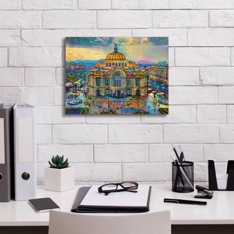 Image of 'Mexico City Palace of Fine Arts in the rain' by Pedro Gavidia, Canvas Wall Art,16 x 12