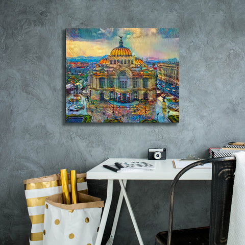 Image of 'Mexico City Palace of Fine Arts in the rain' by Pedro Gavidia, Canvas Wall Art,24 x 20