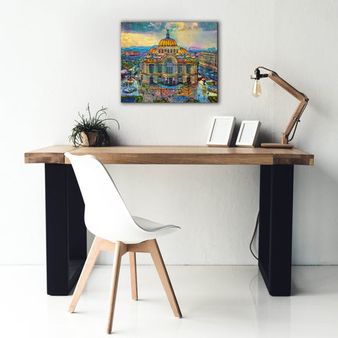 Image of 'Mexico City Palace of Fine Arts in the rain' by Pedro Gavidia, Canvas Wall Art,24 x 20