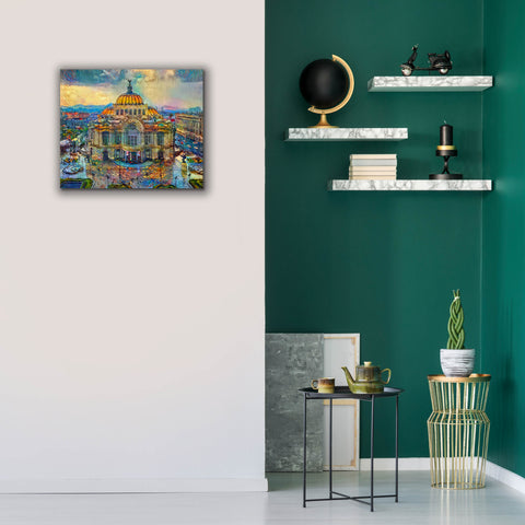 Image of 'Mexico City Palace of Fine Arts in the rain' by Pedro Gavidia, Canvas Wall Art,24 x 20