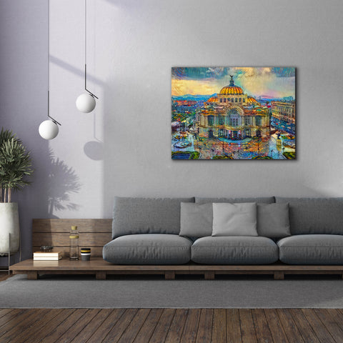 Image of 'Mexico City Palace of Fine Arts in the rain' by Pedro Gavidia, Canvas Wall Art,54 x 40