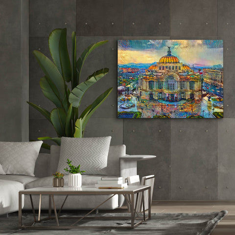 Image of 'Mexico City Palace of Fine Arts in the rain' by Pedro Gavidia, Canvas Wall Art,54 x 40